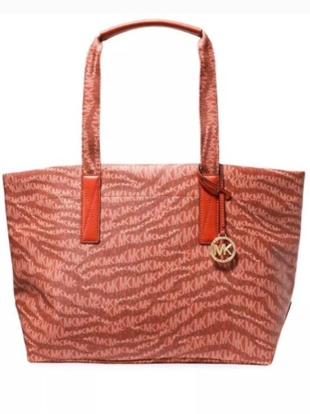Michael Kors Signature MK Monogram Large Tote Shoulder Bag Deep Orange Gold NWOT